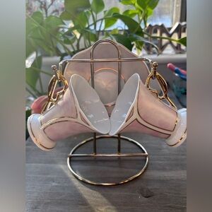 Vintage T. Bavaria Demitasse Espresso Cups & Saucers, Set Of 2 with Rack, German